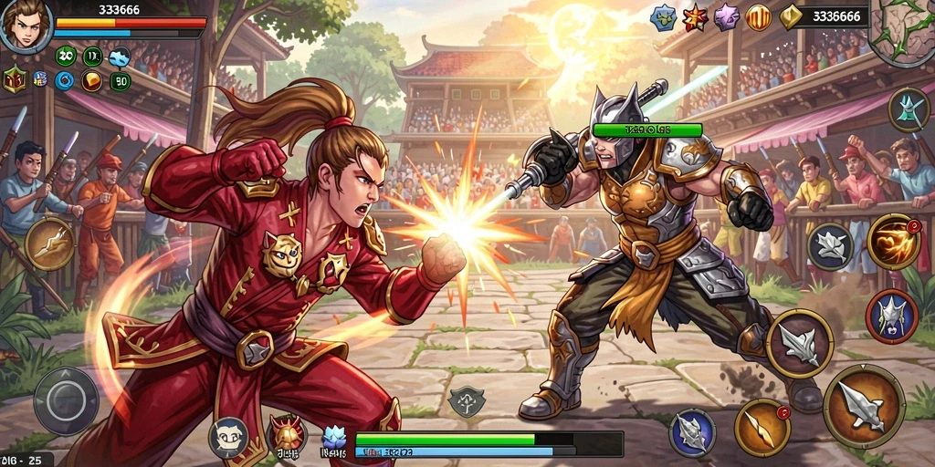 Tampilan gameplay 333666 yang menegangkan dan seru dalam pertarungan Fighting.