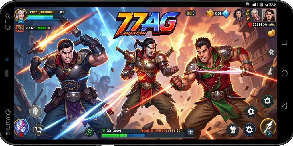 Gameplay 77AG yang mendebarkan saat pertarungan antara karakter.