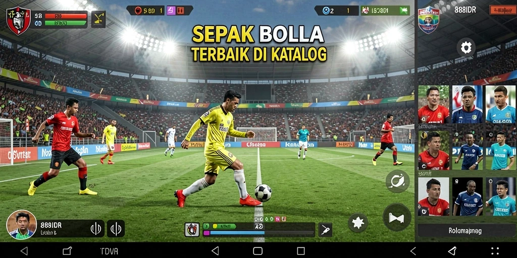 Tampilan layar gameplay 888IDR dengan aksi sepak bola seru.