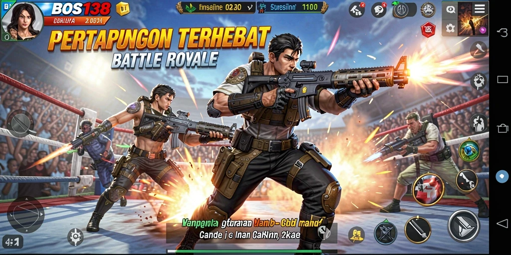 Screenshot <strong>BOS138</strong> menampilkan aksi seru dalam pertempuran Battle Royale.