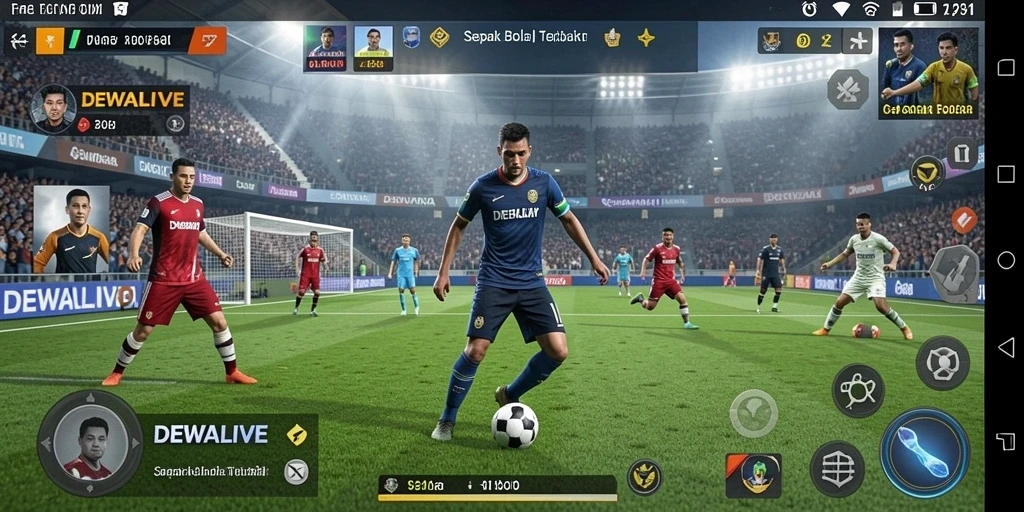 Tampilan gameFootball DEWALIVE dengan aksi seru di lapangan.