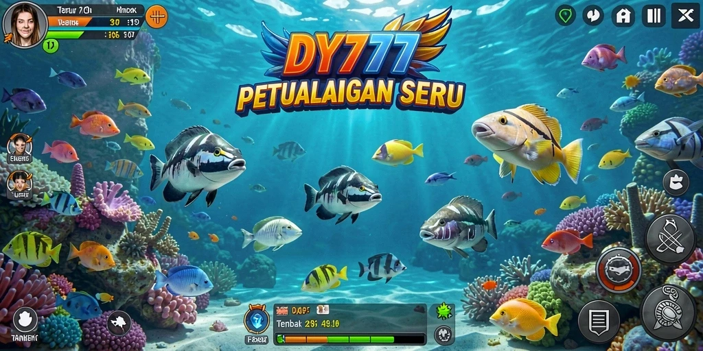 Screenshot DY777 menampilkan aksi seru dalam Tembak Ikan.