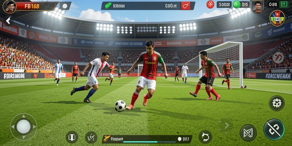 Tampilan gameplay seru dalam FB168 yang menampilkan aksi sepak bola terbaik.