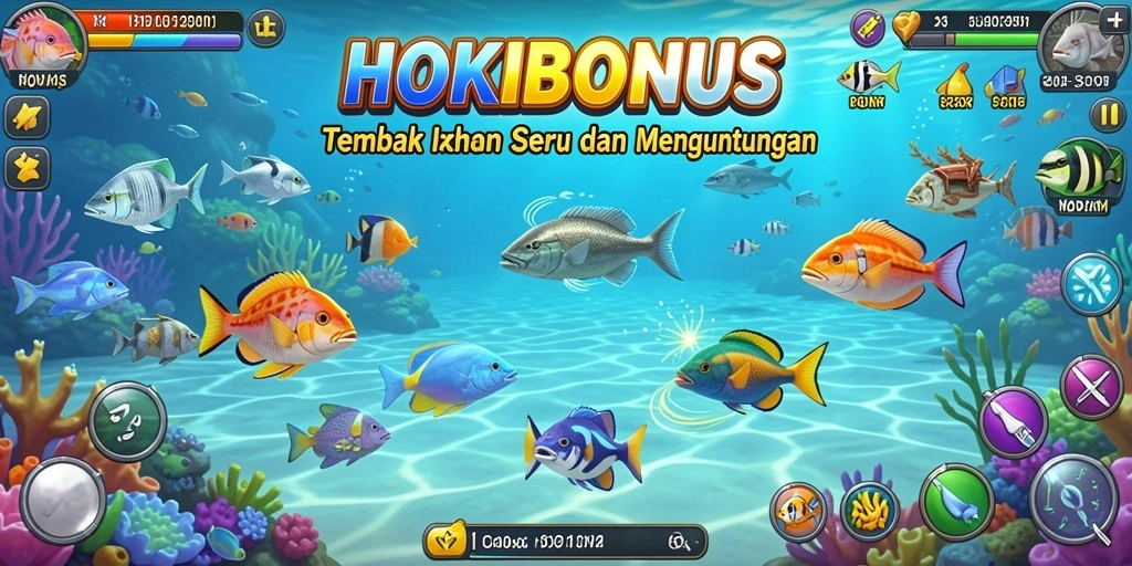 Screenshot gameplay HOKIBONUS yang menampilkan aksi menangkap ikan.