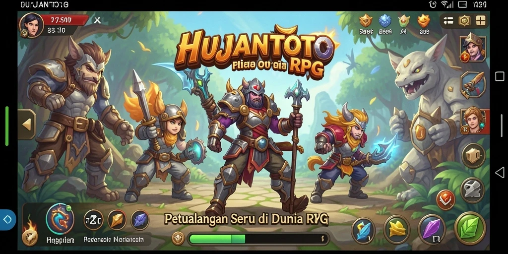 Tampilan gameplay seru dalam HUJANTOTO yang menampilkan aksi pertempuran RPG.