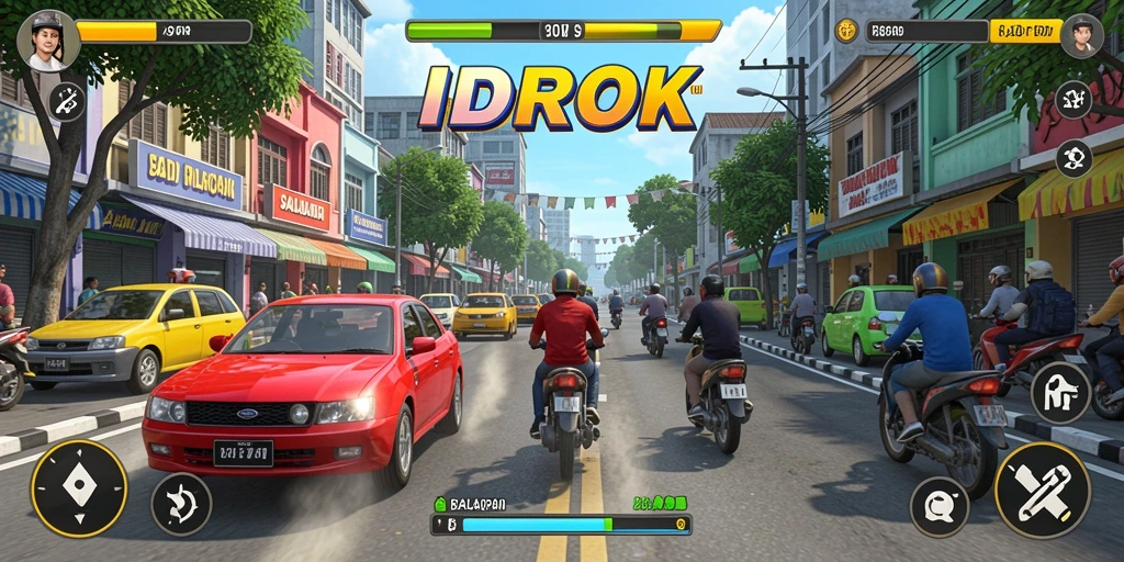 Tampilan gameplay IDROK menampilkan aksi balapan dengan grafis yang menawan.