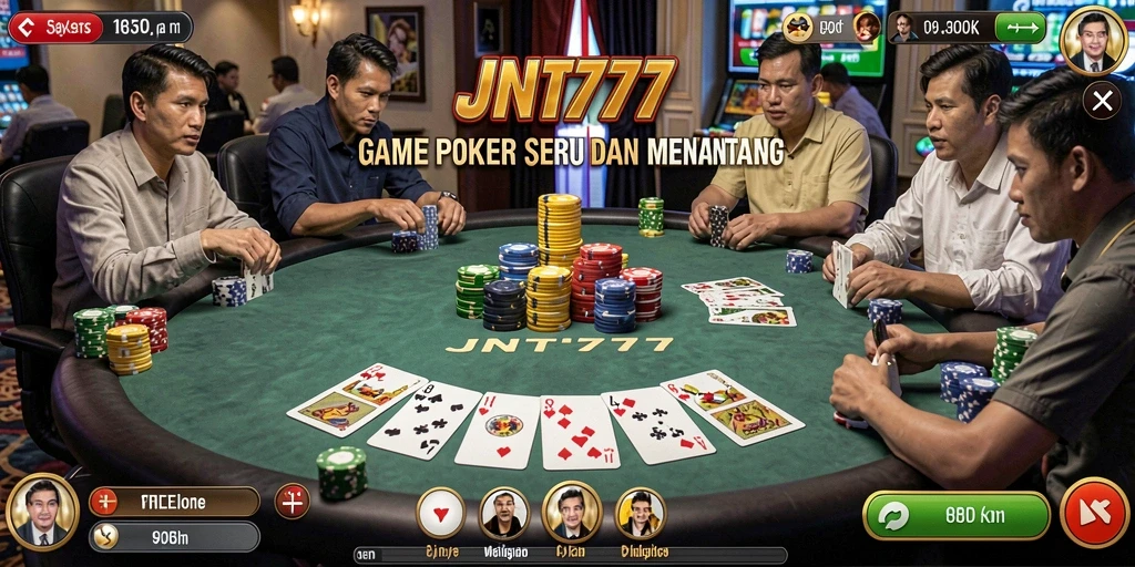 Screenshot gameplay JNT777 menampilkan aksi Poker yang seru.