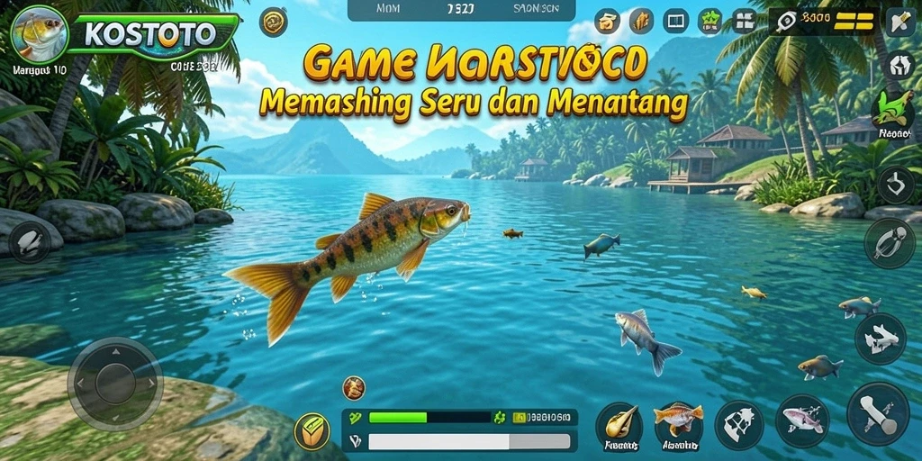 Screenshot dari gameplay KOSTOTO dengan pengalaman memancing yang menarik.