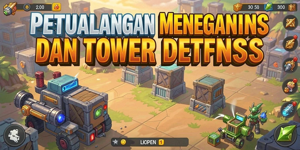 Screenshot gameplay LKOPEN menampilkan menara dan strategi bertahan.