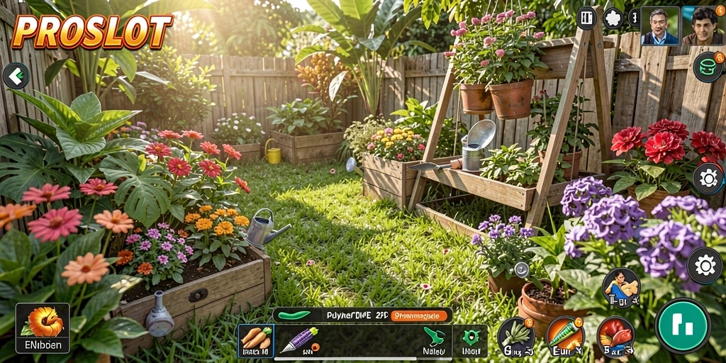 Tampilan menarik dari gameplay berkebun di PROSLOT.
