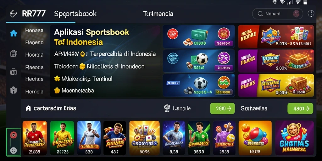 Tampilan gameplay aplikasi Sportsbook dengan taruhan langsung dan statistik.