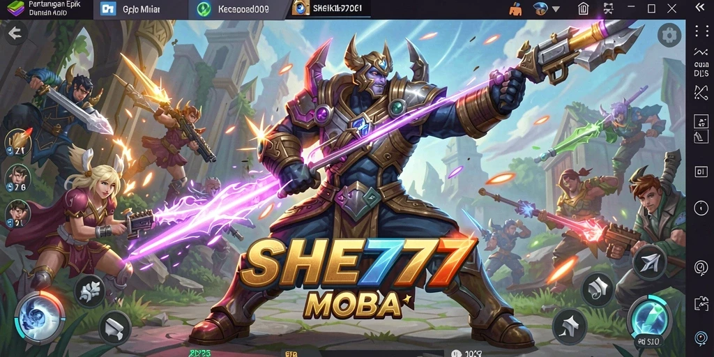 Tampilan aksi intens dalam gameplay MOBA SHE777.