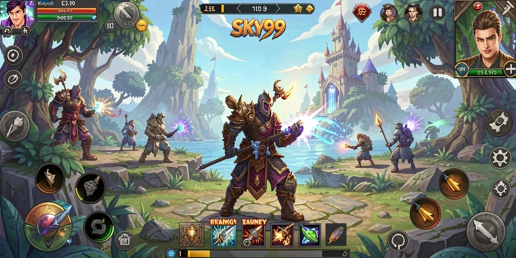Tampilan aksi seru dalam SKY99 dengan karakter RPG unik.