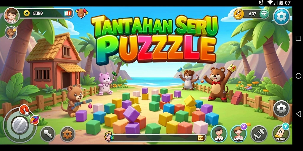 Screenshot menampilkan permainan Puzzle V07 yang penuh tantangan dan warna.