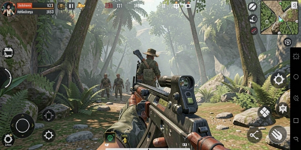 Menampilkan gameplay menarik dari V21 dengan karakter yang berinteraksi.